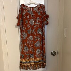 beachlunchlounge Bohemian Rust with White Floral Midi Dress Size Small Petite